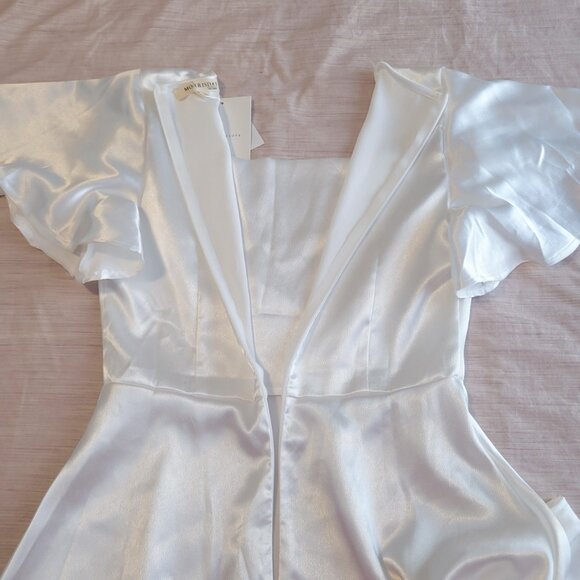 Morrisday White Satin Mini Dress, Angel Look Asymmetrical Dress, Size S - Picture 5 of 7